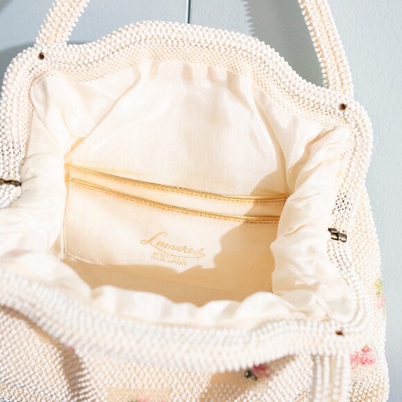 Vintage Beaded Purse White with Pink Flowers - Picture 6 of 6